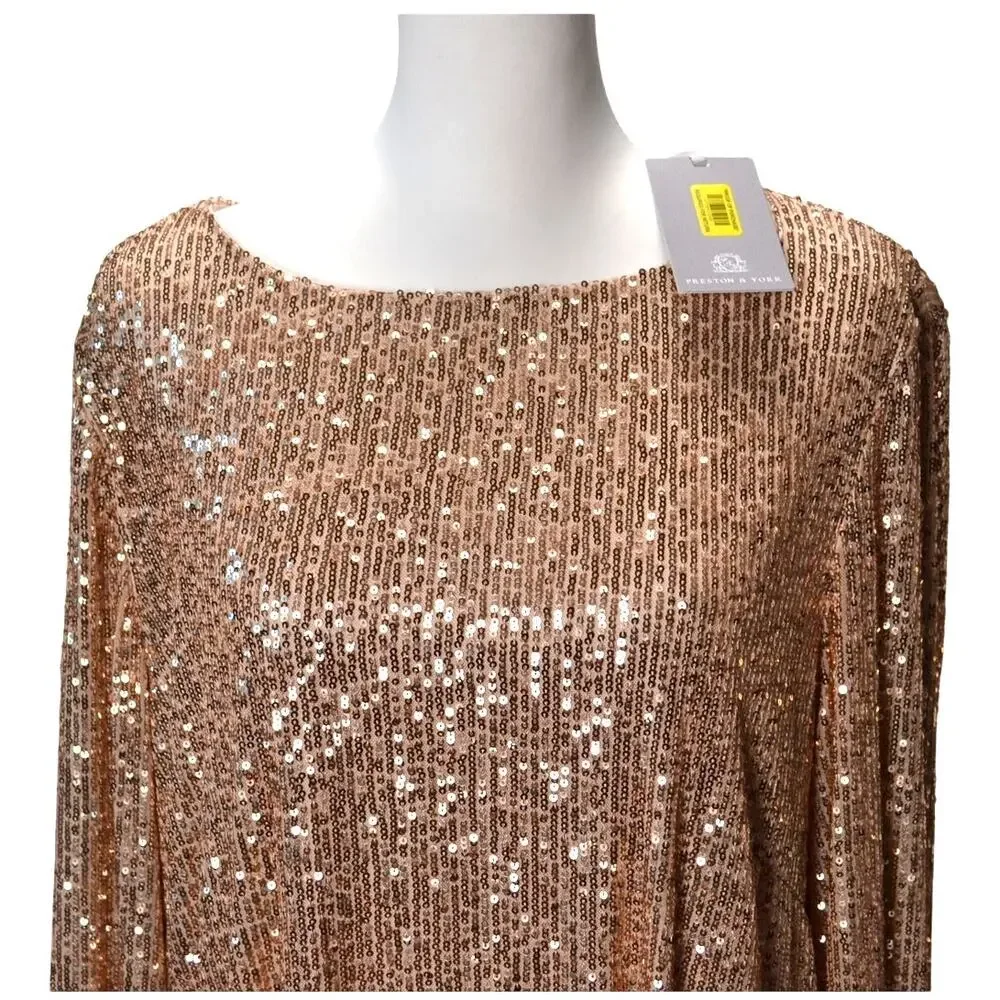 Preston & Yorke Gold Full Micro Sequin Shift Dress Knee Length NWT Size 18 Party